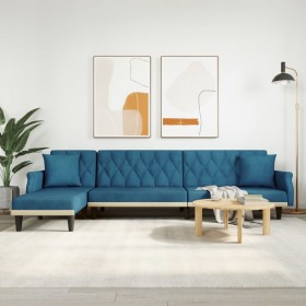 L-förmiges Schlafsofa aus blauem Samt, 271 x 140 x 70 cm von , Sofas - Ref: Foro24-3157275, Preis: 384,18 €, Rabatt: %