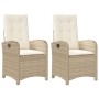 Sillones reclinables de jardín con cojines beige 2 uds ratán PE de , Sillas de jardín - Ref: Foro24-365172, Precio: 264,72 €,...