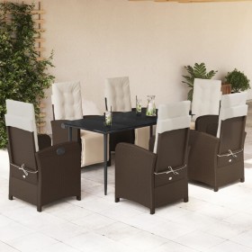 7-teiliges Garten-Essset mit braunen Kissen aus synthetischem Rattan von , Gartensets - Ref: Foro24-3212546, Preis: 974,99 €,...