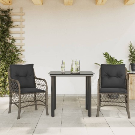 Gartenstühle und Tisch mit Kissen 3 Stück graues PE-Rattan von , Gartensets - Ref: Foro24-3212131, Preis: 268,98 €, Rabatt: %