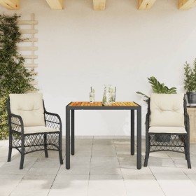 Tisch und Stühle mit Kissen, 3 Stück, schwarzes synthetisches Rattan von , Gartensets - Ref: Foro24-3212036, Preis: 352,99 €,...