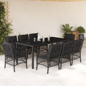 Set de comedor de jardín 9 pzas y cojines ratán sintético negro de , Conjuntos de jardín - Ref: Foro24-3212029, Precio: 1,00 ...