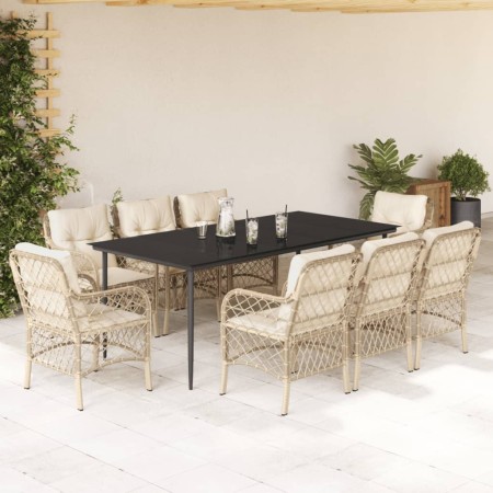 Set comedor de jardín 9 pzas con cojines ratán sintético beige de , Conjuntos de jardín - Ref: Foro24-3212144, Precio: 1,00 €...