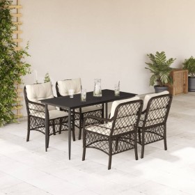 5-teiliges Garten-Essset und braune Kissen aus synthetischem Rattan von , Gartensets - Ref: Foro24-3212112, Preis: 522,73 €, ...