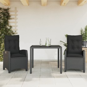 3-teilige Garten-Essgruppe mit schwarzen Kissen aus synthetischem Rattan von , Gartensets - Ref: Foro24-3212635, Preis: 335,9...