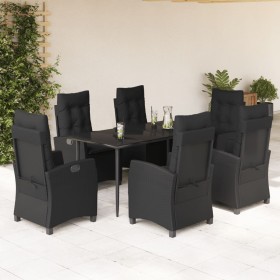 7-teiliges Garten-Essset und schwarze Kissen aus synthetischem Rattan von , Gartensets - Ref: Foro24-3212747, Preis: 883,15 €...