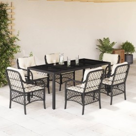 7-teiliges Garten-Essset und schwarze Kissen aus synthetischem Rattan von , Gartensets - Ref: Foro24-3212022, Preis: 857,30 €...