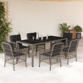 Garden dining set 7 pieces and gray synthetic rattan cushions by , Garden sets - Ref: Foro24-3212034, Price: 746,99 €, Discou...