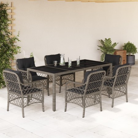 Garden dining set 7 pieces and gray synthetic rattan cushions by , Garden sets - Ref: Foro24-3212034, Price: 751,17 €, Discou...