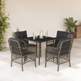 5-teiliges Garten-Essset mit grauen Kissen aus synthetischem Rattan von , Gartensets - Ref: Foro24-3212125, Preis: 491,99 €, ...