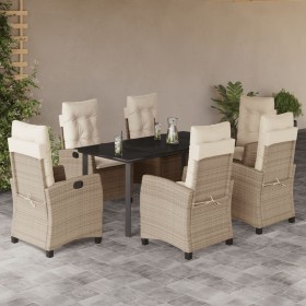 7-teiliges Garten-Essset mit beigen Kissen aus synthetischem Rattan von , Gartensets - Ref: Foro24-3212817, Preis: 977,99 €, ...