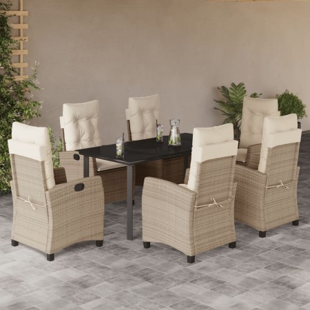 7-teiliges Garten-Essset mit beigen Kissen aus synthetischem Rattan von , Gartensets - Ref: Foro24-3212817, Preis: 917,76 €, ...