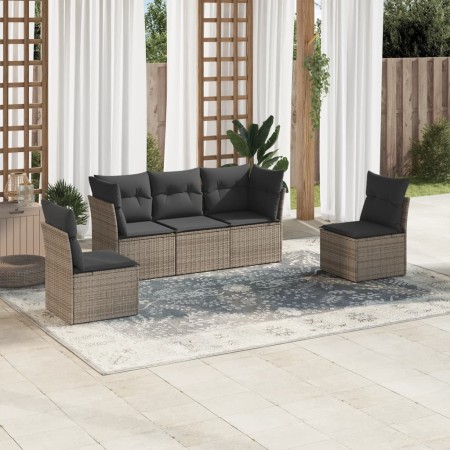 Gartensofa-Set mit Kissen, 5-teilig, graues synthetisches Rattan von , Gartensets - Ref: Foro24-3249189, Preis: 306,37 €, Rab...