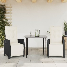 3-teilige Garten-Essgruppe mit schwarzen Kissen aus synthetischem Rattan von , Gartensets - Ref: Foro24-3212946, Preis: 314,9...