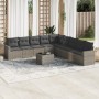 10-teilige Gartensofagarnitur mit grauen synthetischen Rattankissen von , Modulare Sofas für den Außenbereich - Ref: Foro24-3...