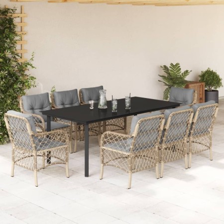 Set comedor de jardín 9 pzas con cojines ratán sintético beige de , Conjuntos de jardín - Ref: Foro24-3212165, Precio: 1,00 €...