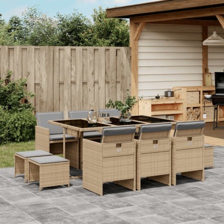 11-teiliges Garten-Essset mit beigen Kissen aus synthetischem Rattan von , Gartensets - Ref: Foro24-3210672, Preis: 910,90 €,...