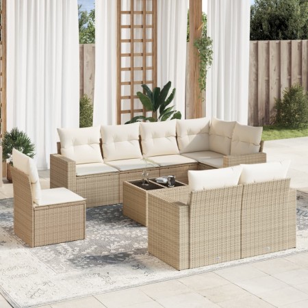 9-teiliges Gartensofa-Set mit beigen synthetischen Rattankissen von , Modulare Sofas für den Außenbereich - Ref: Foro24-32515...