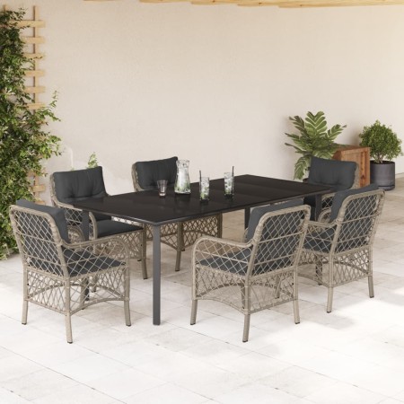 Set comedor jardín 7 pzas y cojines ratán sintético gris claro de , Conjuntos de jardín - Ref: Foro24-3212178, Precio: 786,90...