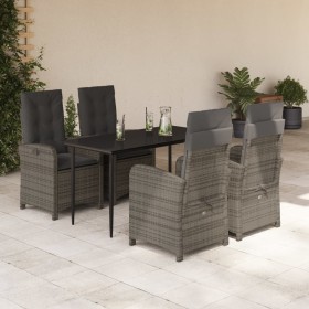 5-teiliges Garten-Essset mit grauen Kissen aus synthetischem Rattan von , Gartensets - Ref: Foro24-3212353, Preis: 748,99 €, ...