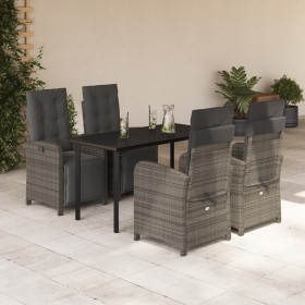 5-teiliges Garten-Essset mit grauen Kissen aus synthetischem Rattan von , Gartensets - Ref: Foro24-3212565, Preis: 827,99 €, ...