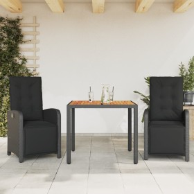 Tisch und Stühle mit Kissen, 3 Stück, schwarzes synthetisches Rattan von , Gartensets - Ref: Foro24-3212474, Preis: 425,71 €,...