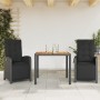 Table and chairs with cushions 3 pieces black synthetic rattan by , Garden sets - Ref: Foro24-3212474, Price: 425,71 €, Disco...