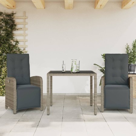 Gartenstühle und Tisch mit Kissen 3 Stück graues PE-Rattan von , Gartensets - Ref: Foro24-3212462, Preis: 379,99 €, Rabatt: %