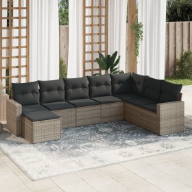 8-teiliges Gartensofa-Set und graue synthetische Rattankissen von , Modulare Sofas für den Außenbereich - Ref: Foro24-3251697...