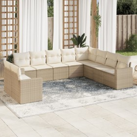 Garden sofa set with beige cushions 10 pieces synthetic rattan by , Modular outdoor sofas - Ref: Foro24-3251505, Price: 845,6...