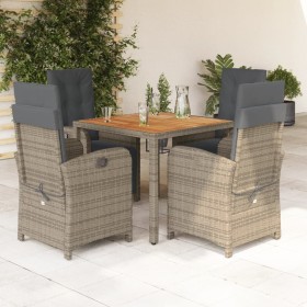 5-teiliges Garten-Essset mit grauen Kissen aus synthetischem Rattan von , Gartensets - Ref: Foro24-3212481, Preis: 670,68 €, ...