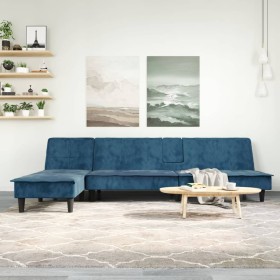 L-förmiges Schlafsofa aus blauem Samt, 255 x 140 x 70 cm von , Sofas - Ref: Foro24-3157259, Preis: 372,99 €, Rabatt: %