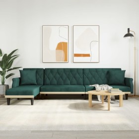 L-förmiges Schlafsofa aus dunkelgrünem Samt, 271 x 140 x 70 cm von , Sofas - Ref: Foro24-3157278, Preis: 409,99 €, Rabatt: %