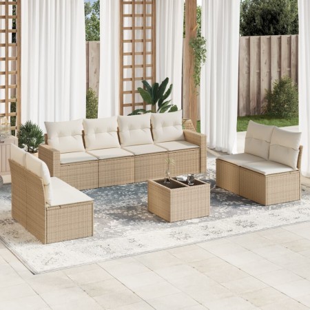 9-teiliges Gartensofa-Set mit beigen synthetischen Rattankissen von , Modulare Sofas für den Außenbereich - Ref: Foro24-32511...