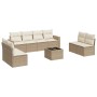 9-teiliges Gartensofa-Set mit beigen synthetischen Rattankissen von , Modulare Sofas für den Außenbereich - Ref: Foro24-32511...