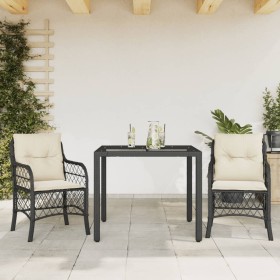 Tisch und Stühle mit Kissen, 3 Stück, schwarzes synthetisches Rattan von , Gartensets - Ref: Foro24-3212018, Preis: 286,33 €,...