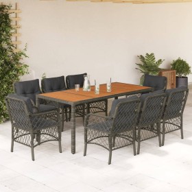 Garden dining set 9 pieces and gray synthetic rattan cushions by , Garden sets - Ref: Foro24-3212053, Price: 885,99 €, Discou...