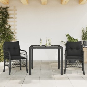 Tisch und Stühle mit Kissen, 3 Stück, schwarzes synthetisches Rattan von , Gartensets - Ref: Foro24-3212024, Preis: 280,16 €,...