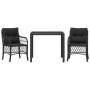 Table and chairs with cushions 3 pieces black synthetic rattan by , Garden sets - Ref: Foro24-3212024, Price: 281,03 €, Disco...