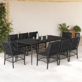 Set de comedor de jardín 9 pzas y cojines ratán sintético negro de , Conjuntos de jardín - Ref: Foro24-3212102, Precio: 1,00 ...