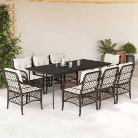 Garden dining set 9 pieces and brown synthetic rattan cushions by , Garden sets - Ref: Foro24-3212116, Price: 961,99 €, Disco...