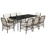 Set comedor para jardín 9 pzas y cojines ratán sintético marrón de , Conjuntos de jardín - Ref: Foro24-3212116, Precio: 961,7...