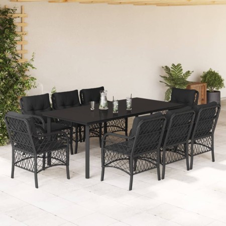 Set de comedor de jardín 9 pzas y cojines ratán sintético negro de , Conjuntos de jardín - Ref: Foro24-3212109, Precio: 1,00 ...