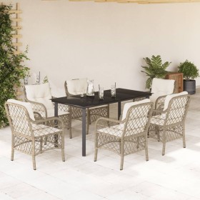 Set comedor de jardín 7 pzas con cojines ratán sintético beige de , Conjuntos de jardín - Ref: Foro24-3212149, Precio: 1,00 €...