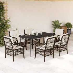 7-teiliges Garten-Essset mit braunen Kissen aus synthetischem Rattan von , Gartensets - Ref: Foro24-3212114, Preis: 699,99 €,...