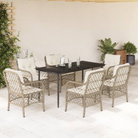 7-piece garden dining set with beige synthetic rattan cushions by , Garden sets - Ref: Foro24-3212142, Price: 955,99 €, Disco...