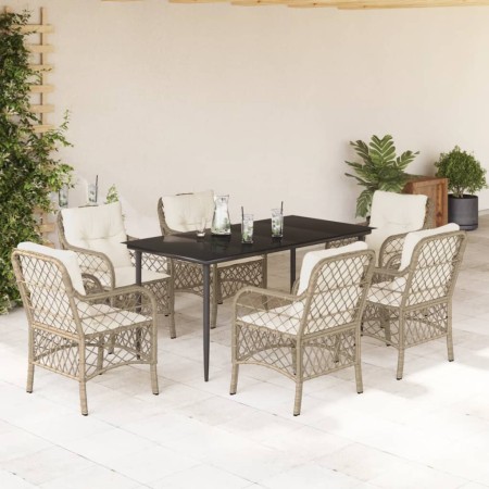 Set comedor de jardín 7 pzas con cojines ratán sintético beige de , Conjuntos de jardín - Ref: Foro24-3212142, Precio: 955,99...