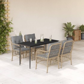 5-teiliges Garten-Essset mit beigen Kissen aus synthetischem Rattan von , Gartensets - Ref: Foro24-3212154, Preis: 522,31 €, ...