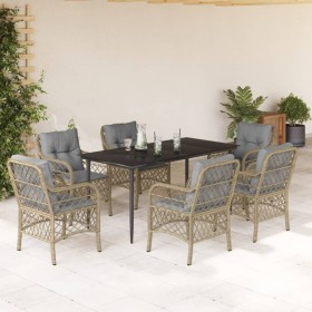 Set comedor de jardín 7 pzas con cojines ratán sintético beige de , Conjuntos de jardín - Ref: Foro24-3212156, Precio: 738,14...