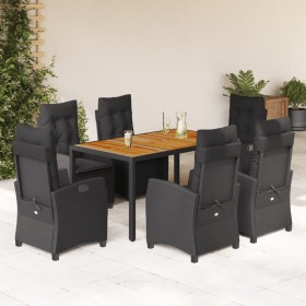 7-teiliges Garten-Essset und schwarze Kissen aus synthetischem Rattan von , Gartensets - Ref: Foro24-3212667, Preis: 960,66 €...